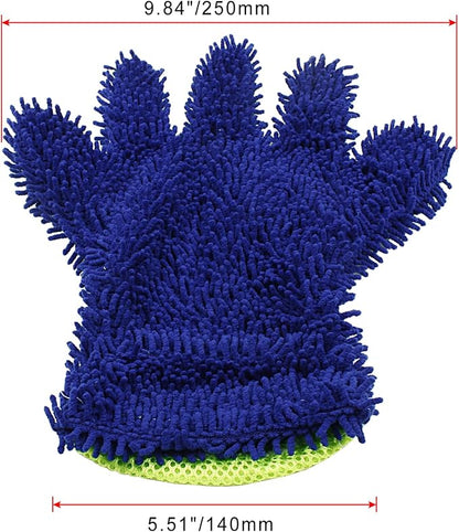 BokWin 2-Pack Car Wash Mitt Scratch Free, 5-Finger Microfiber Wash Mitts, Car Interior Exterior Cleaning Gloves, Auto Chenille Washing Sponge Kits for Cleaning Wheel Tight Spot(Blue)