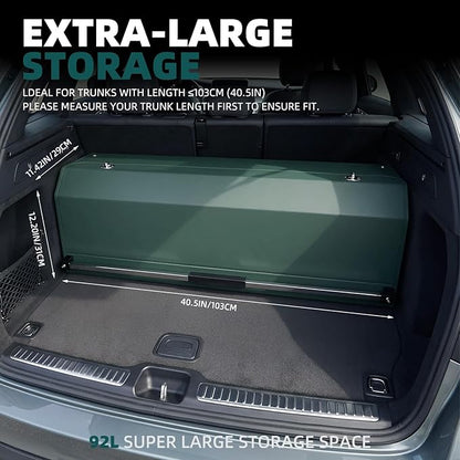 Car Trunk Organizer Sturdy Car Storage Organizer with Lid and Push-pull Handle Collapsible Leather Cargo Organizer for Suv, Truck, Sedan, Van (Green, 40.5 x 11.4 x 12.2in)
