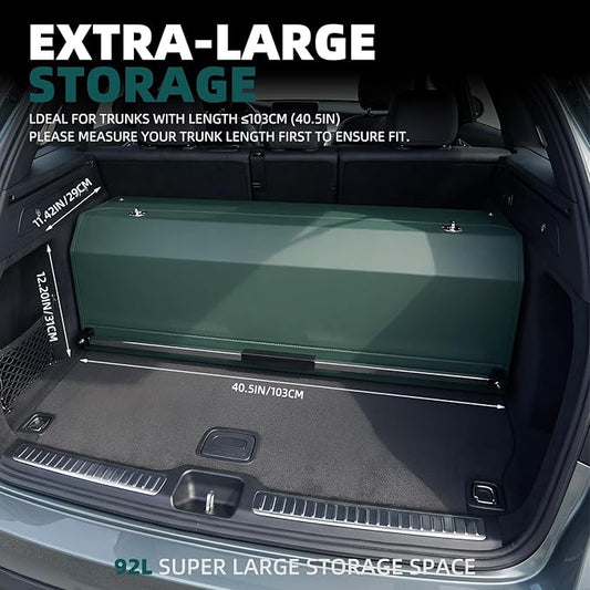 Car Trunk Organizer Sturdy Car Storage Organizer with Lid and Push-pull Handle Collapsible Leather Cargo Organizer for Suv, Truck, Sedan, Van (Green, 40.5 x 11.4 x 12.2in)