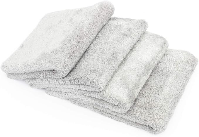 The Rag Company - Eagle Edgeless 500 (4-Pack) Professional Korean 70/30 Blend Super Plush Microfiber Detailing Towels, 500GSM, 16in x 16in, Ice Grey