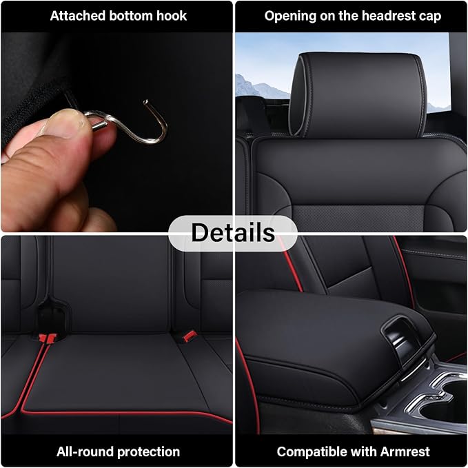 Coverado Chevy Silverado Seat Covers Full Set, Faux Leather Car Seat Covers Fit for 2014-2018 1500, 2015-2019 2500HD 3500HD Chevy Silverado GMC Sierra Crew Double Extended Cab (Red)