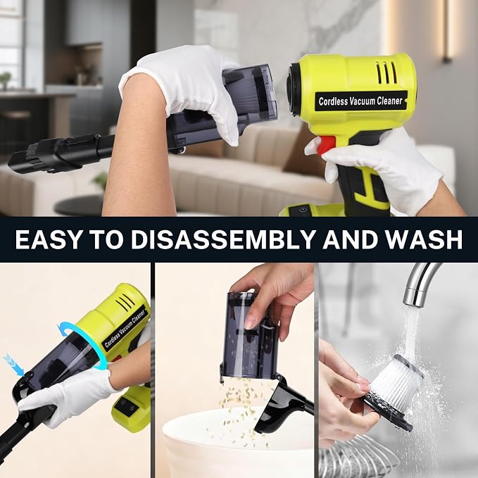 YEX-BUR Cordless Handheld Vacuum for Ryobi 18V Battery(Tool Only), 240W Powerful Car Vacuum with Brushless Motor, 3-Speed, 5 Filters, Portable Vacuum Cleaner for Home Office Car Pet