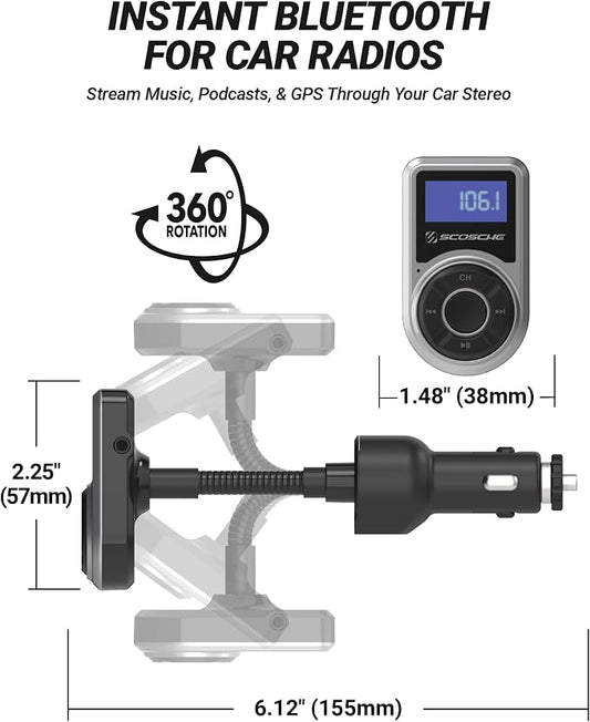 Scosche BTFMPD Universal Bluetooth Handsfree Car Kit with FM Transmitter and 18-Watt USB Car Charger, Silver