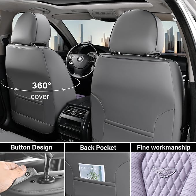 Coverado Automotive Seat Covers, Car Seat Covers Full Set, Purple Car Seat Cover, Car Seat Covers Front Seats Back Seat Cover, Waterproof Car Seat Cushion,Leather Seat Protector Fit for Most Cars