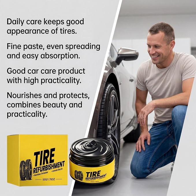 Tire Paste - 50g Premium Tire Dressing Wax, Long Lasting Shine Nourish Formula | Vehicle Wheel Cleaning Scratch Repair for Car Truck Motorcycle Exterior Rim Enhancement