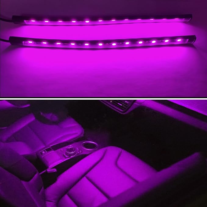 Ambient Lighting Car 2PCS Under Glow Kit With Cigarette Lighter, 12V Underglow LED Interior DRL Daylight Strip, Waterproof Driving Fog Lamp RGB Atmosphere Lights (Pink)