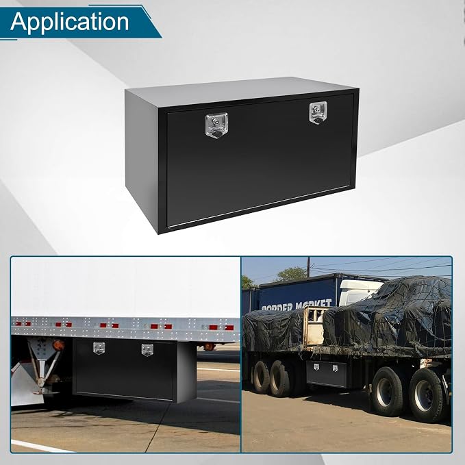 48"X23"X23" Underbody Truck Box Black Heavy Duty Steel Trailer Box Pick Up Truck Tool Box Storage Organizer w/Lock & eys
