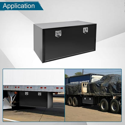 48"X23"X23" Underbody Truck Box Black Heavy Duty Steel Trailer Box Pick Up Truck Tool Box Storage Organizer w/Lock & eys