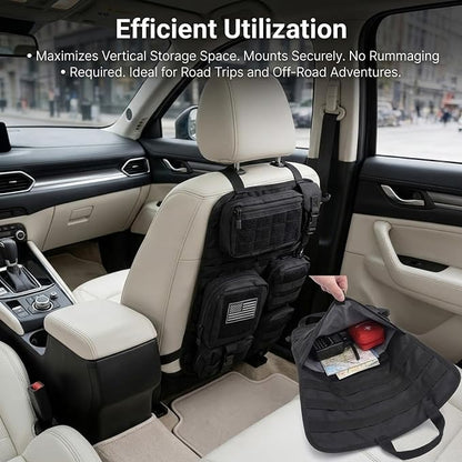 Car Seat Back Organizer,Multifunctional Hanging Molle Seat Back Organizer with Large Compartment,Universal Car Organizers Backs Seats Fit for Most Cars SUVs Trucks