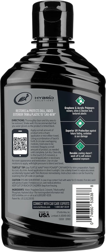 Turtle Wax Hybrid Solutions Graphene Acrylic Black Trim Restorer, Revives Exterior Car Plastic to Like New Condition, Won't Wash Off, Superior UV Protection, 10 fl oz