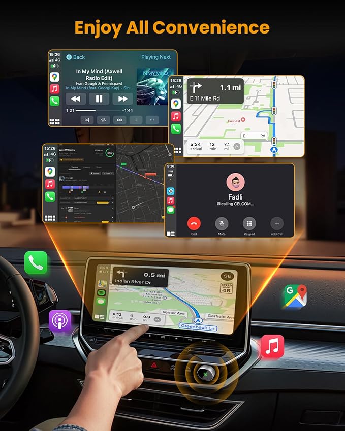 Wireless CarPlay & Android Auto Adapter: BANKKY Ultra Mini 2-in-1 Dongle Converts Wired to Wireless Fast Auto-Connect for iPhone Dual-Band Low Latency Stable Connection for Apple iOS 10+, Android 11+