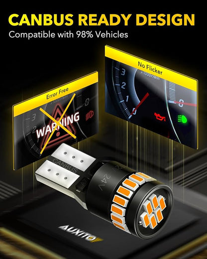 AUXITO 194 LED Bulb Amber Yellow Canbus Error Free, 168 175 2825 W5W T10 LED Replacement Light Kit for Car Interior Map Dome Trunk Exterior Marker License Plate Parking Lights, Pack of 2