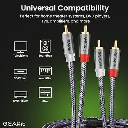GEARit RCA Cables 1ft OFC, RCA Cables Car Audio with Dual Shielding & Gold-Plated Connectors, RCA Cable for Subwoofer Cable, Hi-Fi System, Amplifier, Active Speakers, Gaming Consoles
