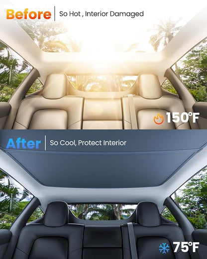REEVAA 2026 Upgraded Tesla Model Y Sunshade Roof [No Gaps, No Sagging] Tesla Y Accessories Heat Insulation Foldable Glass Sunroof Cover for Model Y 2020-2025 (Not Fit New Y Juniper), 2PCS, Black