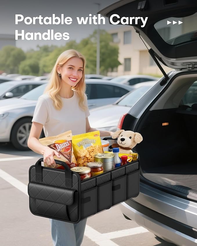 HOTOR Trunk Organizer for SUV – Foldable & Portable Car Organizers and Storage with 2 Compartments, Large Capacity Car Trunk Organizer Car Accessories for Truck Sedan, Black, 23.6" x 14.2" x 11.8"