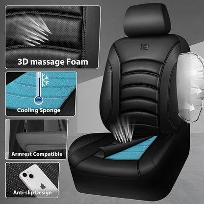 CAR PASS 3D Foam PU Leather Car Seat Covers, Universal Seat Covers Front 2 for Trucks SUV Sedan Automotive Seat Covers Armrest Airbag Compatible Waterproof Comfortable Faux Nappa Leather All Black