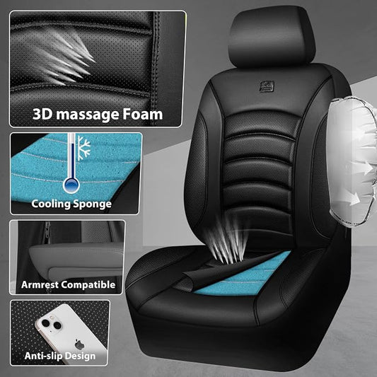CAR PASS 3D Foam PU Leather Car Seat Covers, Universal Seat Covers Front 2 for Trucks SUV Sedan Automotive Seat Covers Armrest Airbag Compatible Waterproof Comfortable Faux Nappa Leather All Black
