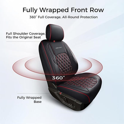 Huidasource Dodge Ram Seat Covers, Front & Rear Pickup Truck Leather Seat Cover Fit for 2009-2018 1500, 2010-2025 2500/3500 Crew Mega Cab, 2019-2025 ram 1500 Classic only(Full Set/Black&Red)