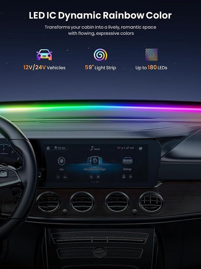 Car LED Lights Interior, 16M Colors APP & CarPlay Control, Music Sync, Auto-On/Off，Voltage Protection, Brightness Dimmer 12V DC LED Strip Lights for Car, Truck, SUV (Colorful 4.9ft)