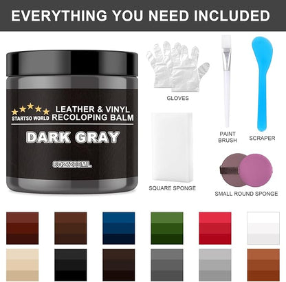 STARTSO WORLD Leather Recoloring Balm, Dark Gray Leather Repair Kit for Furniture, Leather Dye, Leather Color Restorer for Couches, Leather Couch Paint | Repair, Restore & Renew Old, Faded Leather