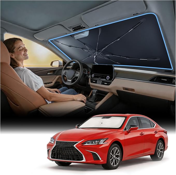 Nmoiss [Vinyl Coating Heat Shield] Windshield Sun Shade Umbrella Custom for Lexus ES, Protect Car from Sun Rays & Heat Damage Keep Cool and Protect Interior