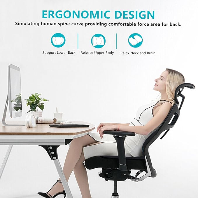 FLORICH Lumbar Support with Car headrest Back Pillow for Chair Headrest Pillow with Gel Memory Foam Massage Point Memory Foam Back Pillow for Office Chair(Grey)