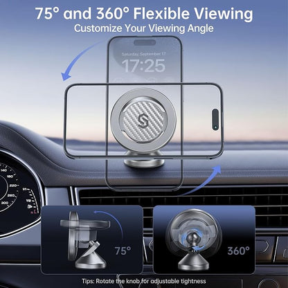 SYNCWIRE for MagSafe Car Mount - Magnetic Phone Holder for Car Dash,360° Rotation Strong Magnets Car Phone Holder Compatible iPhone 17 16 15 14 13, MagSafe Car Accessories, Titanium Silver