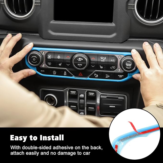 RT-TCZ Air Conditioning Dashboard Center Console Control Trim Panel Cover Interior Accessories Decoration Trim Kit for Jeep Wrangler JL JLU & Gladiator JT 2018-2022,Light Blue