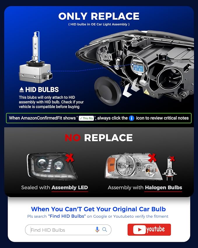 Marsauto D3S HID Bulbs, 66340 42403 42302 (42403C1) for HID Xenon, 6000K Cold White 35W Light Bulb, Plug and Play, Pack of 2