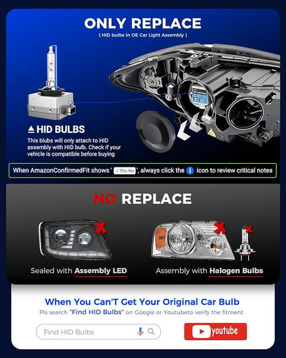 Marsauto D3S HID Bulbs, 66340 42403 42302 (42403C1) for HID Xenon, 6000K Cold White 35W Light Bulb, Plug and Play, Pack of 2