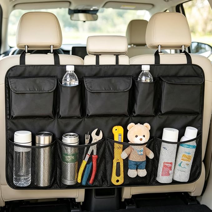 Car Trunk Organizer Large Capacity Back Seat Car Organizer with 8 Pockets Collapsible Car Storage Bag for SUV, Truck, MPV 42.5"*20" - Car Accessories Black
