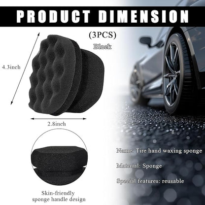 KVAEY 3 PCS Tire Dressing Applicator Pads, Reusable Hex Grip Tire Shine Applicator Polishing Sponge Pads, Wheel Tire Shine Detailing Foam for Most Vehicles, Car Accessories (Black, 4.33")