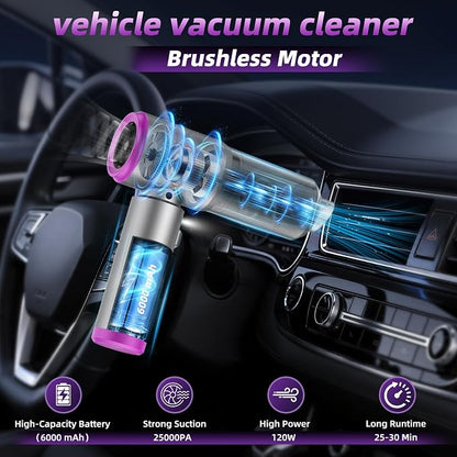 Car Vacuum 3 in 1 High Power Cordless Mini Vacuum Cleaner& Air Blower, 25000PA Suction 250000RPM Air Duster, 6000mAh Portable Handheld Small Vacuum Cleaner for Car Home Office