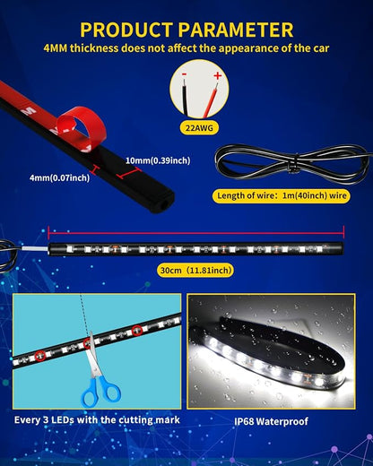 Car LED Strip Light,Motorcycle led Light Strip 30CM 15 SMD IP67 Waterproof Auto Interior Lights,for Home Decoration Car Motorcycles Boat Golf Cart Truck with 3M Tape(6PCS)