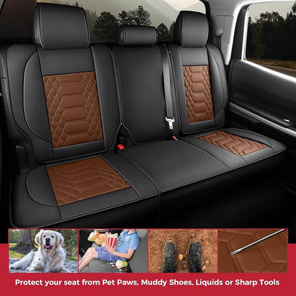 FREESOO Tundra Seat Covers 2014-2021 Full Set, Fit for Toyota Tundra Crewmax Cab, Custom Truck Seat Covers with Waterproof Faux Leather BlackBrown