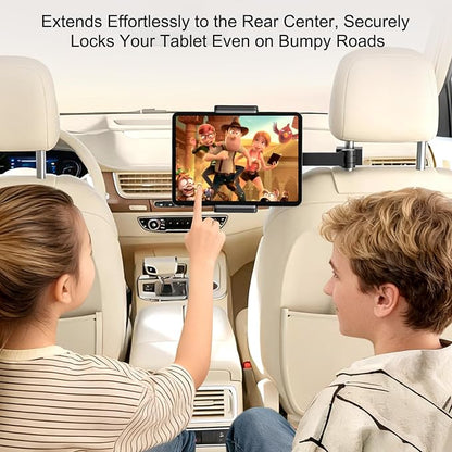 UPERGO Headrest Car Tablet Holder - [Long Aluminum Extension Arm] [Ultra-Compact] Foldable iPad Holder for Car Backseat, Road Trip Essentials iPad Back Seat Mount, Tablet Headrest Mount