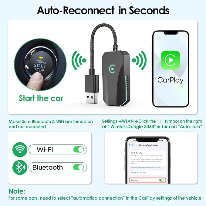 Wireless CarPlay Adapter, 2025 Upgraded Dual-Band (2.4GHz/5GHz) WiFi, Converts Wired to Wireless CarPlay, More Stable & Auto-Connect, Plug & Play for OEM Wired CarPlay Cars & iPhone iOS 10+ (Black).