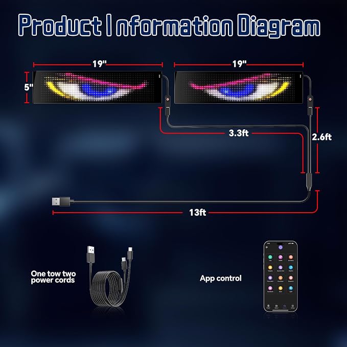 LED Eyes for Truck| Devil Eyes Light for Cars | Flexible Scrolling Programmable LED Signs | Can Edit Text/Graffiti/Animations