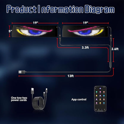 LED Eyes for Truck| Devil Eyes Light for Cars | Flexible Scrolling Programmable LED Signs | Can Edit Text/Graffiti/Animations