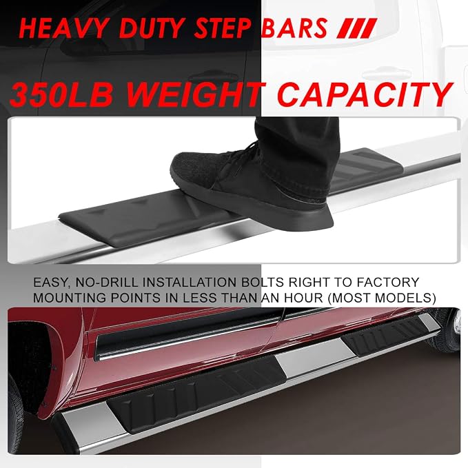 Auto Dynasty Flat Running Boards Compatible with 2005-2021 Toyota Tacoma Double/Crew Cab, Stainless Steel Side Step Rail Nerf Bars, 5 Inches Step Bars, Polished Chrome