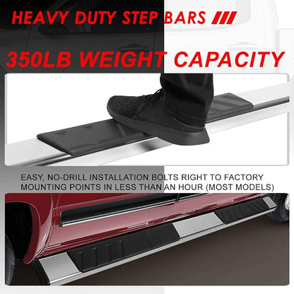 Auto Dynasty Flat Running Boards Compatible with 2005-2021 Toyota Tacoma Double/Crew Cab, Stainless Steel Side Step Rail Nerf Bars, 5 Inches Step Bars, Polished Chrome