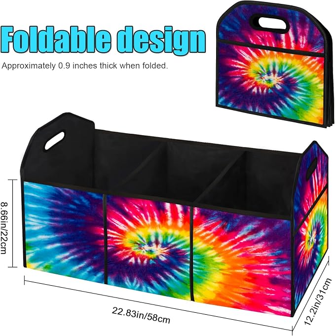TieDye Car Trunk Organizer Storage Box Collapsible Non-Slip Automotive Organizer Vehicle Organization