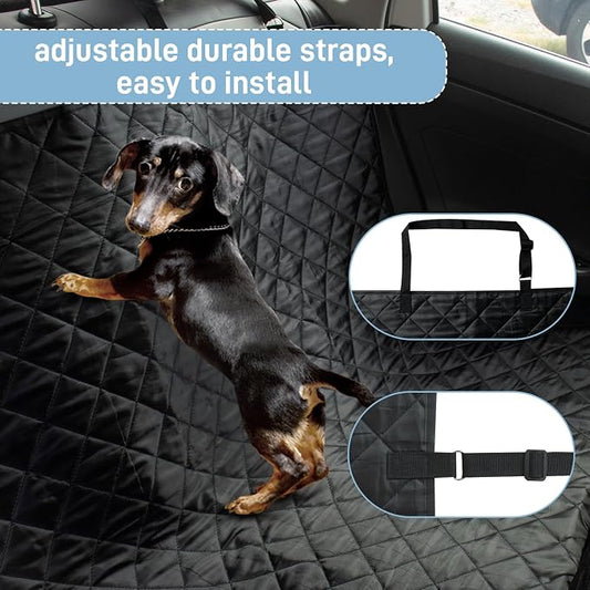 Extra Large Dog Car Seat Cover for Back Seat, Universal Fit Bench Car Seat Cover, Waterproof Dog Hammock for Car with Adjustable Straps, Durable Seat Protector for Cars, Trucks & SUVs, Black