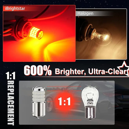 iBrightstar 1156 LED Bulb Red, BA15S 1141 LED Brake Light Bulbs Super Bright for Rear Brake Lights and Tail Lights, 2 Pack