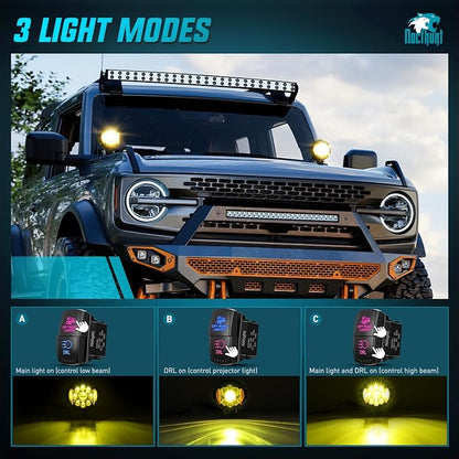 Nilight 7 Inch LED Offroad Driving Lights High Low Beam 2 PCS 80W Round Amber Light Side Shooter Spot Flood Fog Light Pod w/ 16 AWG DT Connector Wiring Harness Kit for Jeep Truck ATV UTV SUV