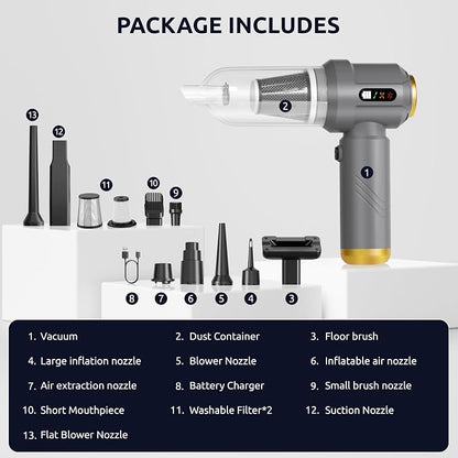 Handheld Vacuum Cordless Vacuum Cleaner with 9 Extensions, 18000Pa Brushless Suction & Air Blower (2-in-1), 7800mAH Battery, Steel+HEPA Filter, Car Vacuum, Dust Buster for Interior, Home & Pet Hair