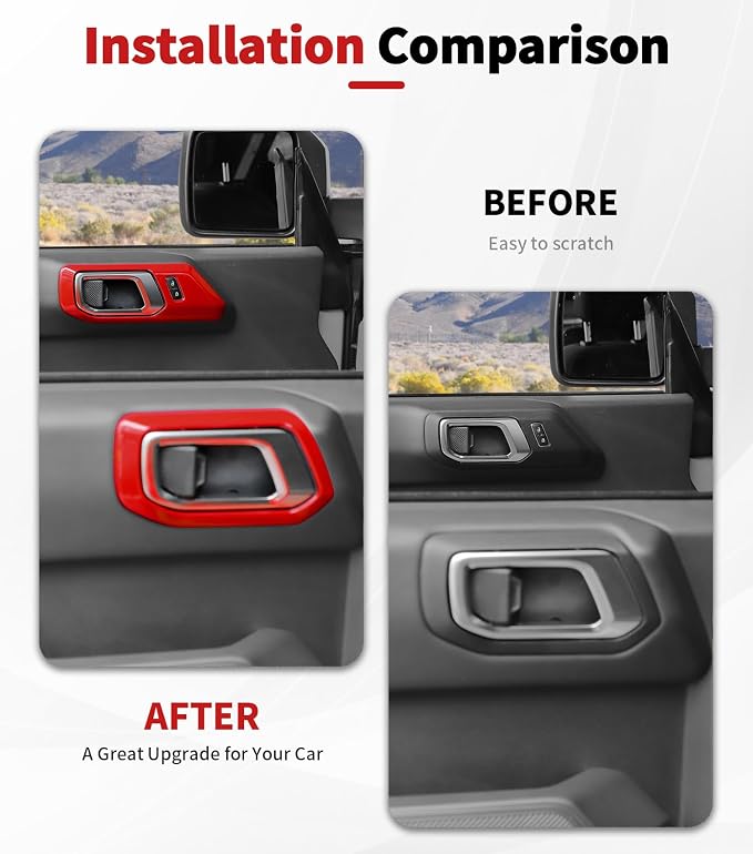 JWWY Interior Trim Kit Auto Interior Dress-Up Kit Decor Set Center Console Gear Shift Dashboard Panel Door Handle AC Rearview Vent Adjustment Cover Trim for 2021-2026 Ford Bronco Accessories 14pcs Red