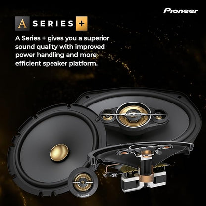 Pioneer A-Series Plus TS-A1681F 6.5” 4-Way Speakers (Pair) – 350W Max, Balanced Sound + Smooth Treble, Enhanced Bass, Ideal Factory Upgrade, Installation Adaptors Included