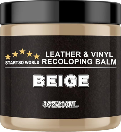 STARTSO WORLD Leather Recoloring Balm,Beige Leather Repair Kit for Furniture,Couches & Car Seats, Leather Paint, Leather Color Restorer, Leather Scratch Remover