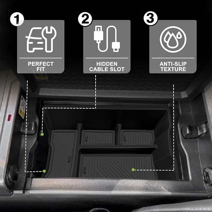 Muslogy Center Console Organizer Compatible with 2026 Toyota RAV4 Accessories Middle Console Divider Storage Box Armrest Insert Tray with Anti-Slip Mats (Black)